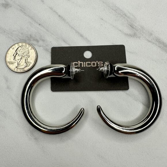 Chico's Portia Chunky Hoop Silver Tone Earrings Pierced Pair - Picture 2 of 9